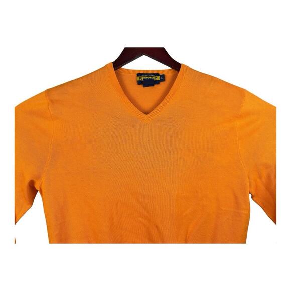 Polo Ralph Lauren Sweater Rugby Mens Large Orange Pullover V-Neck Sweatshirt - Picture 2 of 11